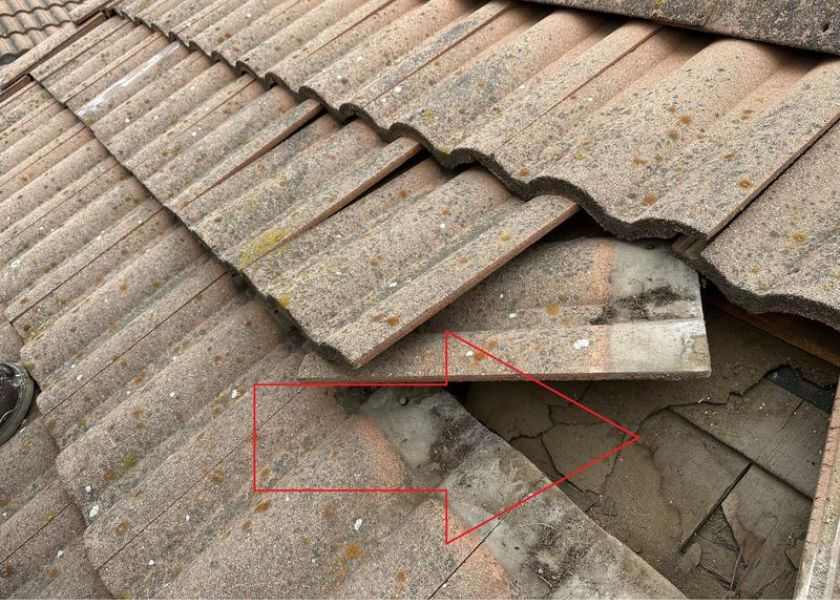 A tiled roof in need of repair in Southern California